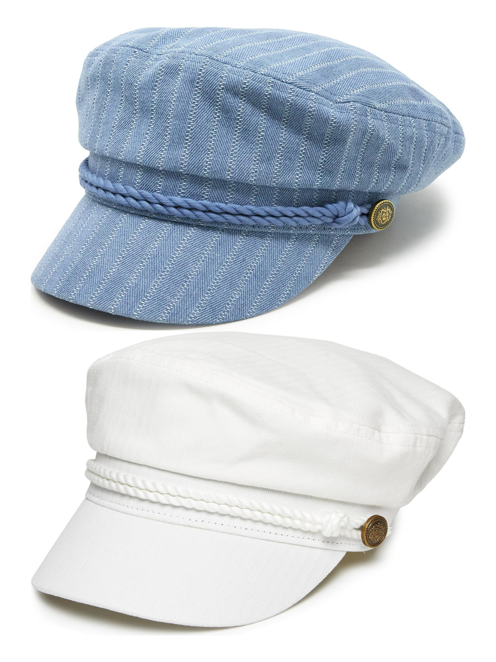 Greek Fisherman Newsboy Cap, Cotton Captains Bakerboy | Blue, White | Size OS